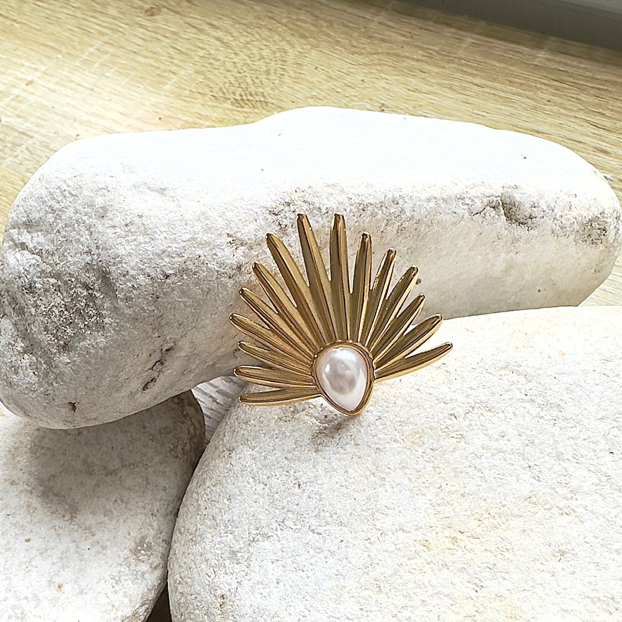 MAD SO CREATION Solaire bague doré cabochon ajustable