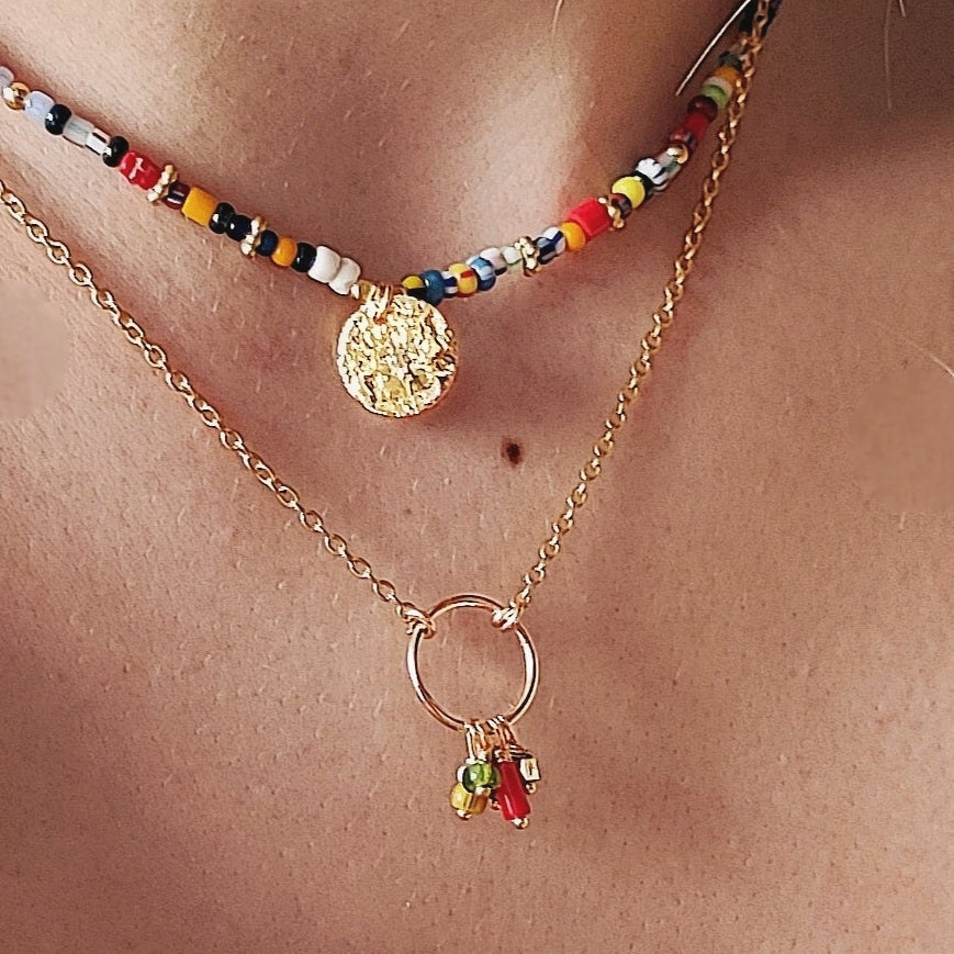 Ô PLUM Lomé Anneau collier plaqué or perles Afrique 42/45