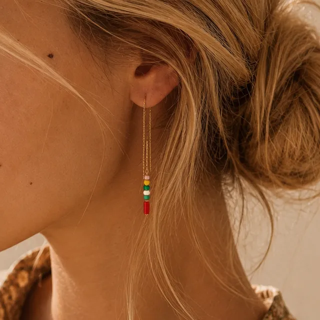 Ô PLUM Boucles chaînes Perles d'Afrique boucles plaqué or 7 cm