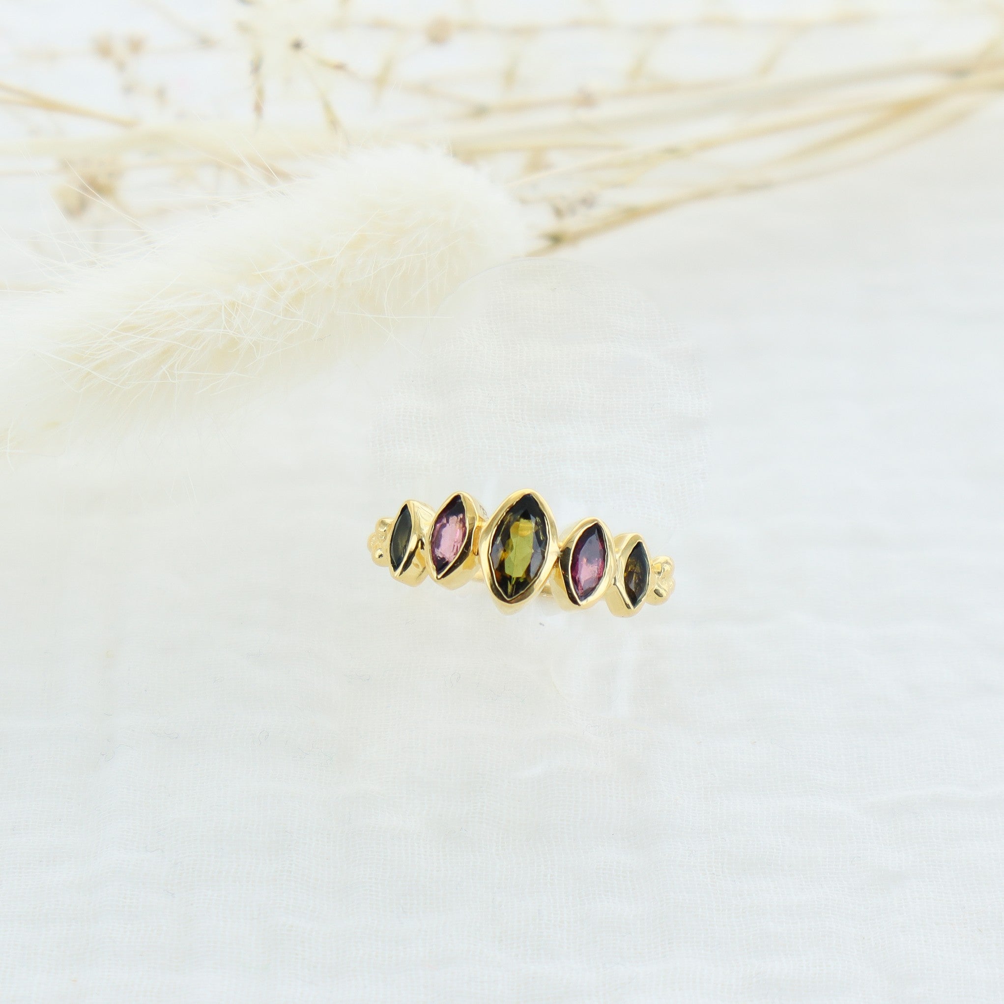 Leticia Ponti Betsy bague agate verte plaqué or ajustable