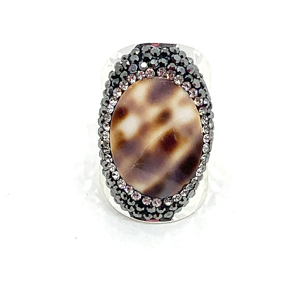 Hypnochic Tiger Shell bague argentée strass ajustable