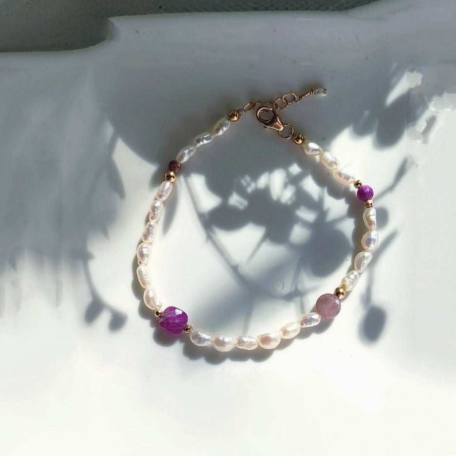 Ô PLUM Pearly bracelet perles turquoise plaqué or 17/19cm
