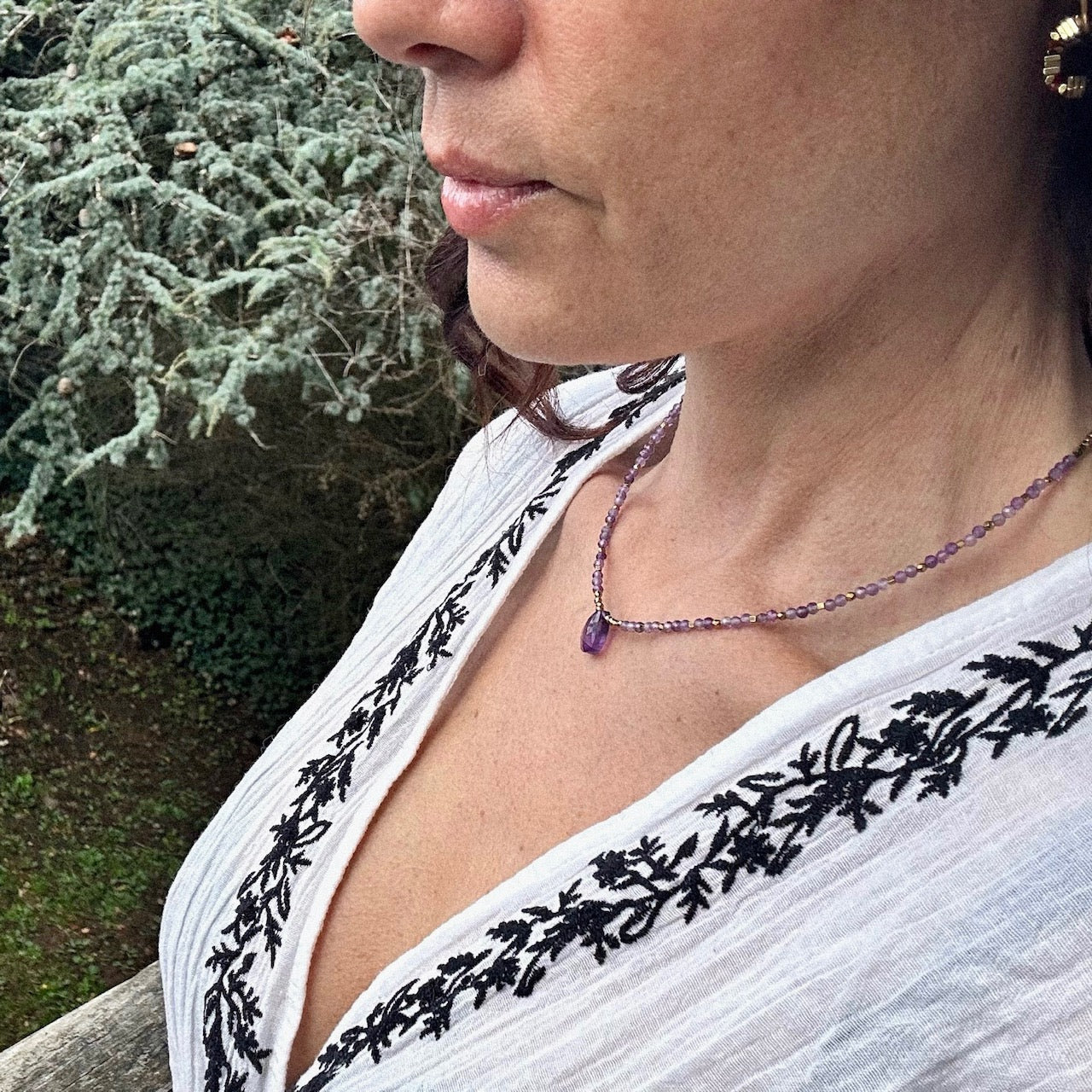 Mad So Creation Aïana collier améthyste violet 43cm