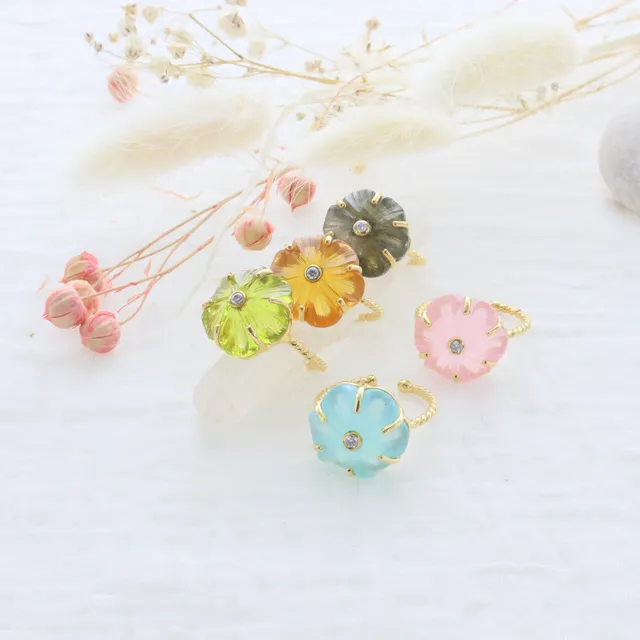 Leticia Ponti Iris bague fleur cristal apatite verte ajustable