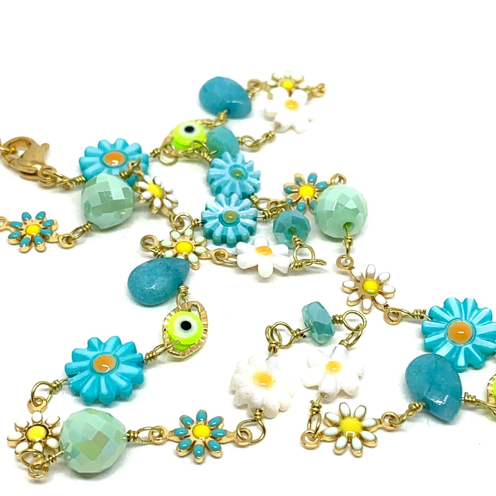 HYPNOCHIC Flora Collier plaqué or Perles Fleurs 50 cm
