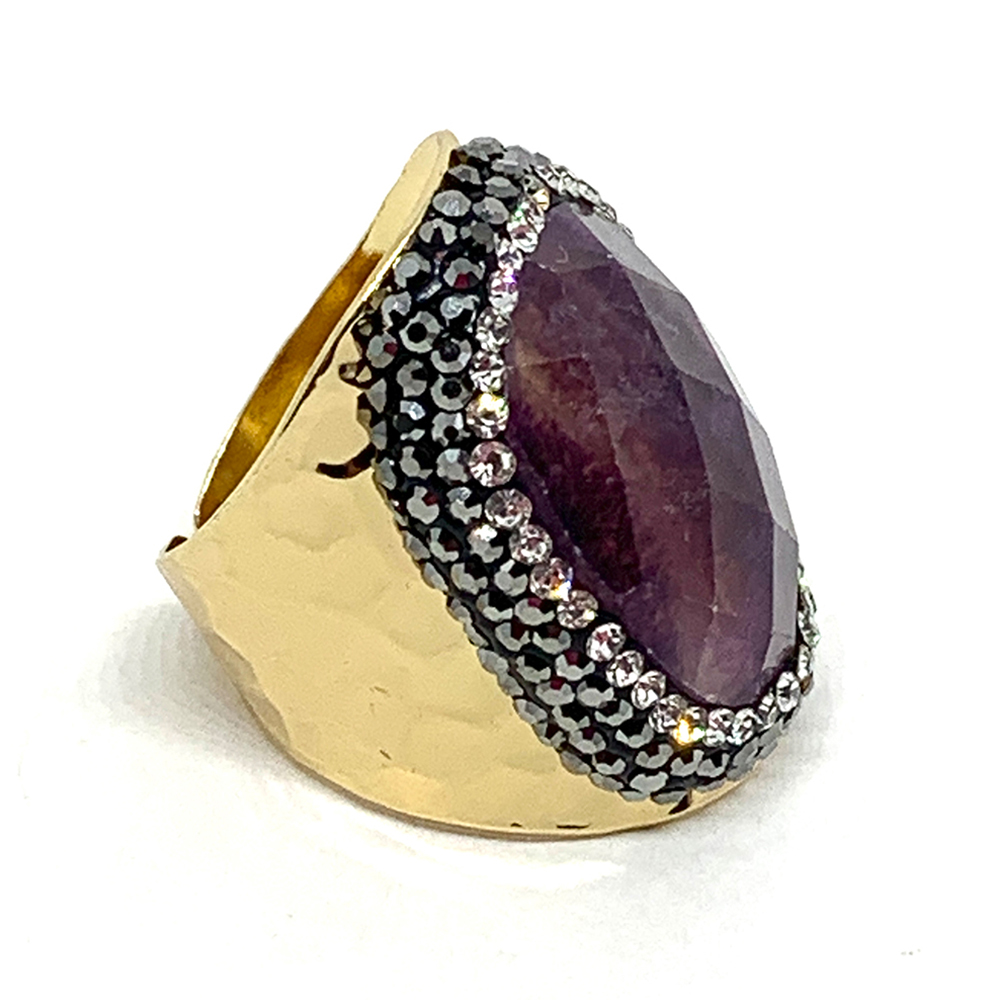 Hypnochic Fluorine bague dorée strass pierre or fin