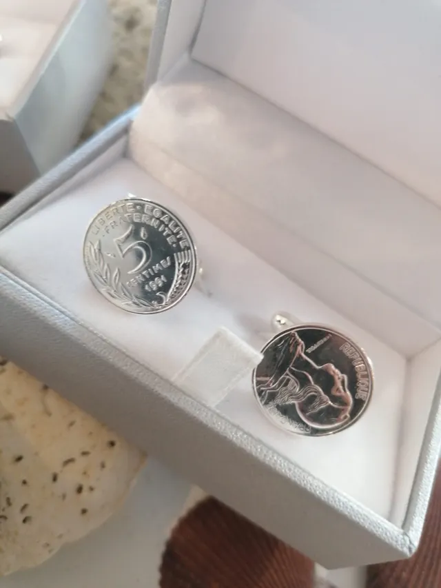 Le P’tit Franc 5 cts boutons de manchette pièce 5 centimes plaqué or