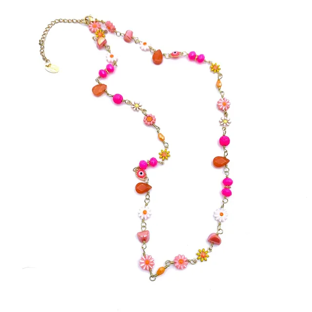 HYPNOCHIC Flora Collier plaqué or Perles Fleurs 50 cm