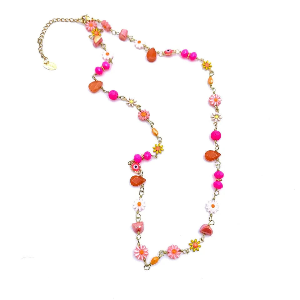 HYPNOCHIC Flora Collier plaqué or Perles Fleurs 50 cm