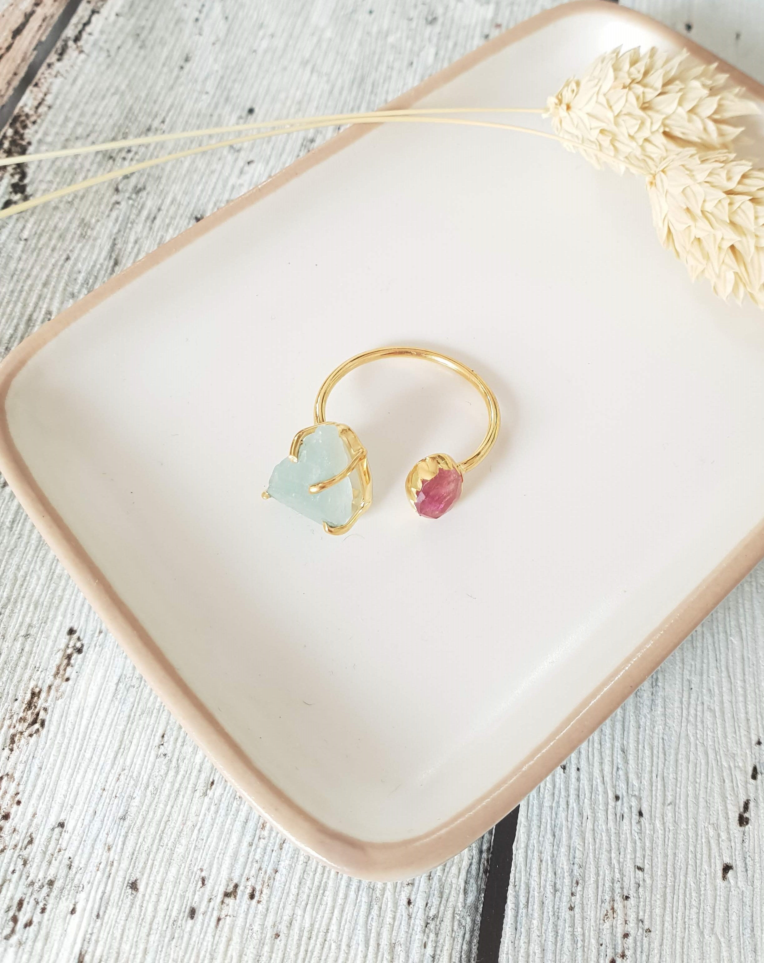 Leticia Ponti Gaby bague aigue-marine tourmaline ajustable