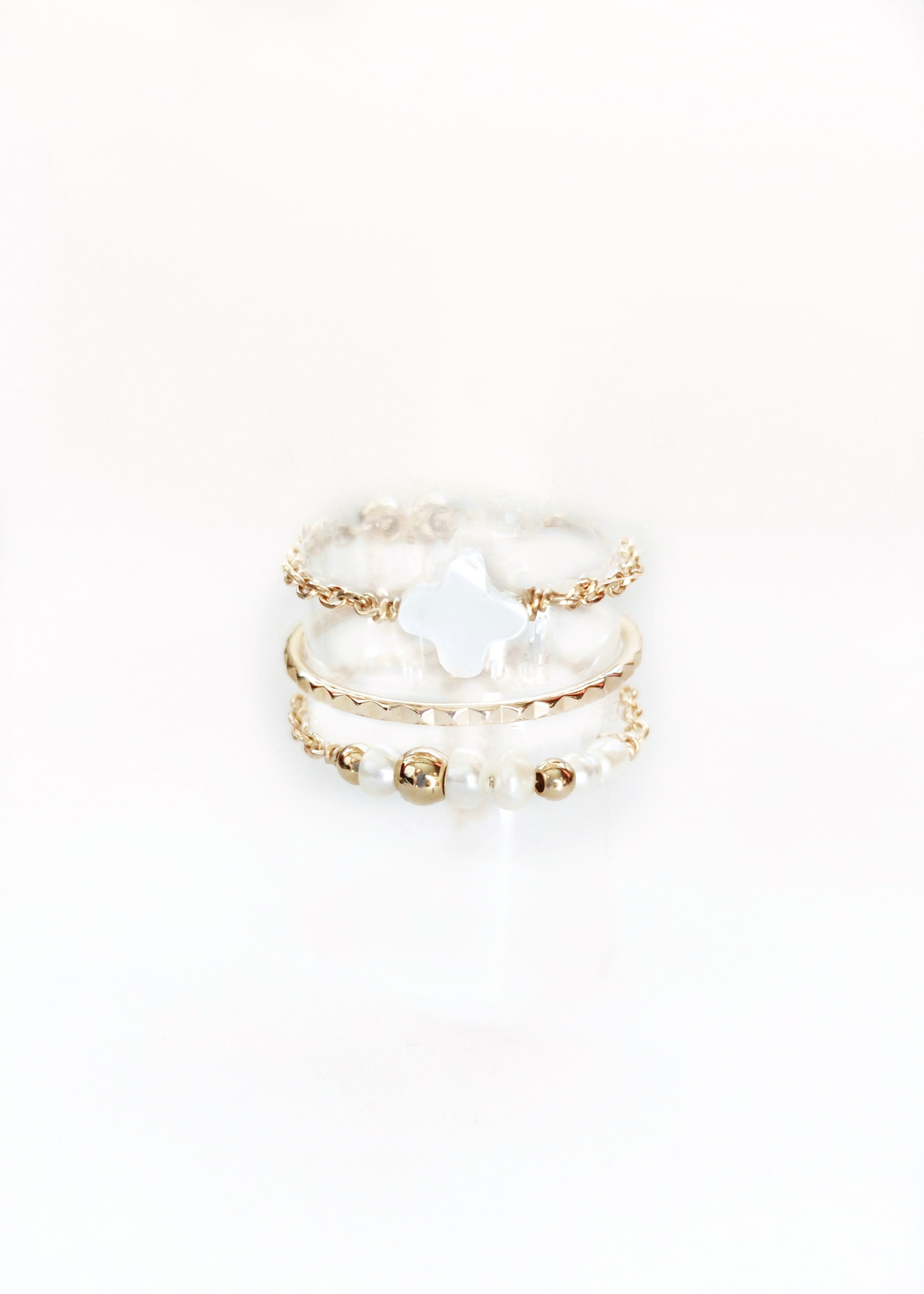 Ô PLUM Bague Chaîne Olympe nacre ivoire plaqué or