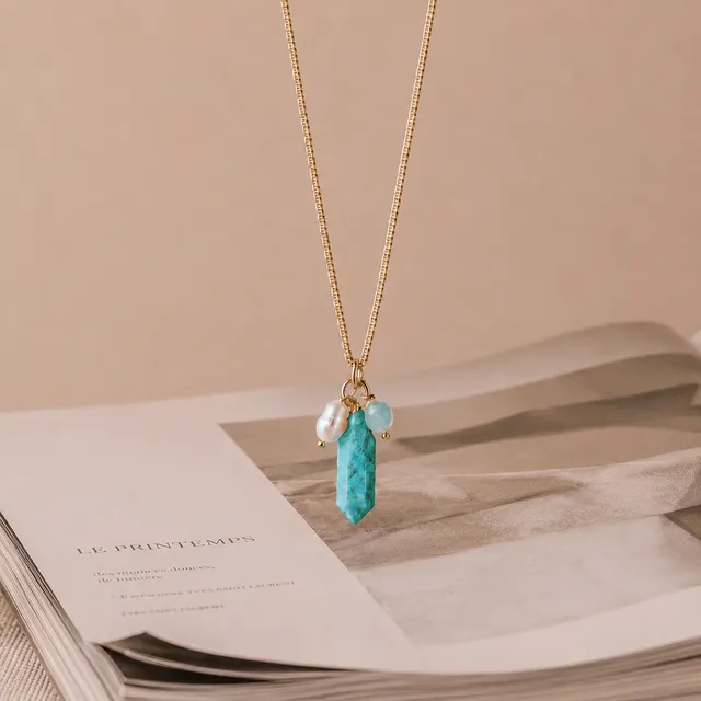 Ô PLUM Collier CELINE bâton amazonite collier perle 60 cm