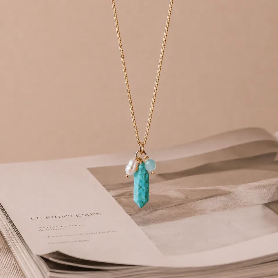 Ô PLUM Collier CELINE bâton amazonite collier perle 60 cm