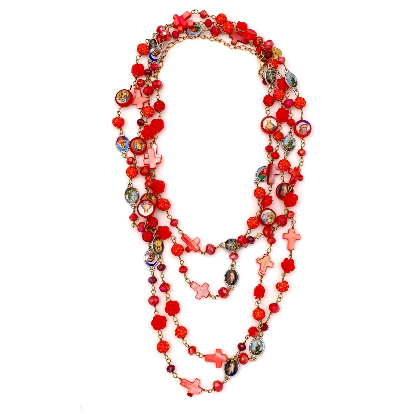 Hypnochic Marie sautoir long perles croix nacre 2 m