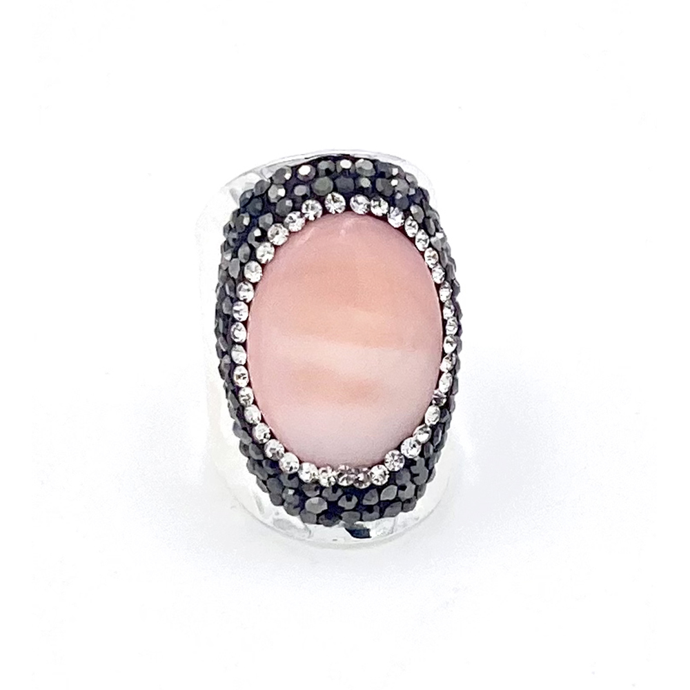 HYPNOCHIC Bague Strass Nacre Rose Argenté Ajustable