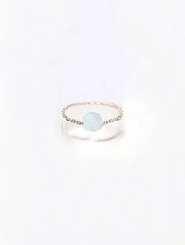 Ô PLUM Hanna Aigue-marine bague plaqué or taille 52