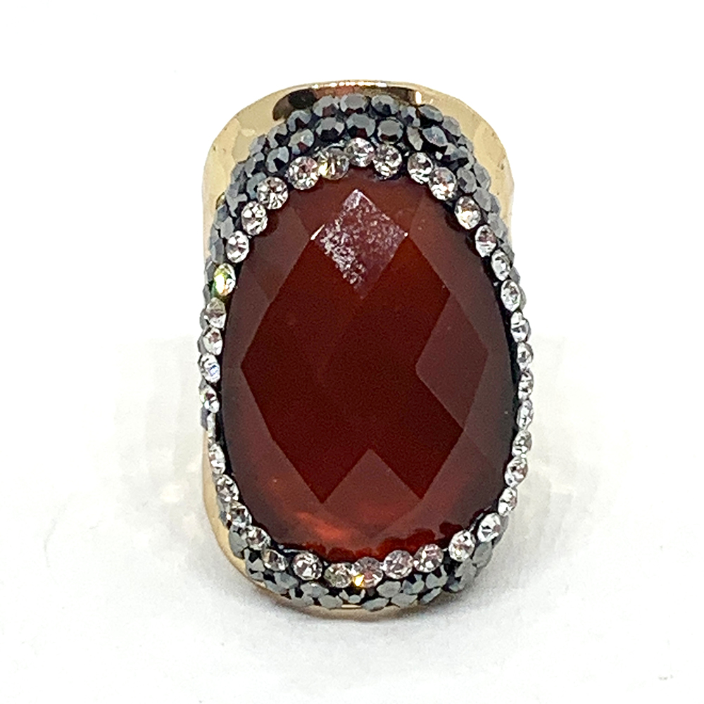 Hypnochic bague dorée strass pierre cornaline ajustable