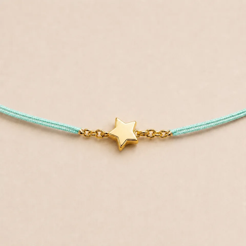 Ô PLUM Etoile bracelet cordon jade plaqué or nude réglable