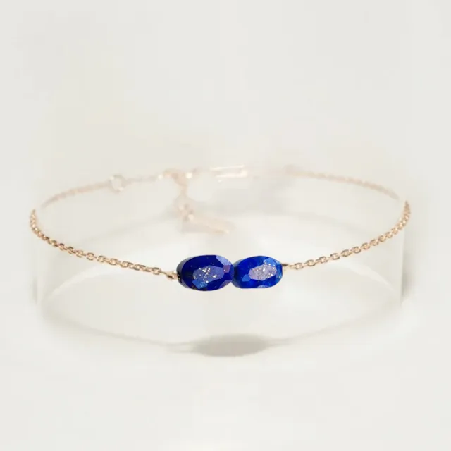 Ô PLUM Bracelet double Lapis Lazuli bracelet plaqué or pierre bleue