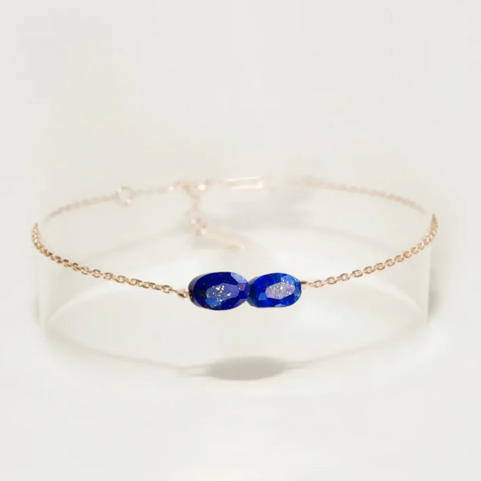 Ô PLUM Bracelet double Lapis Lazuli bracelet plaqué or pierre bleue