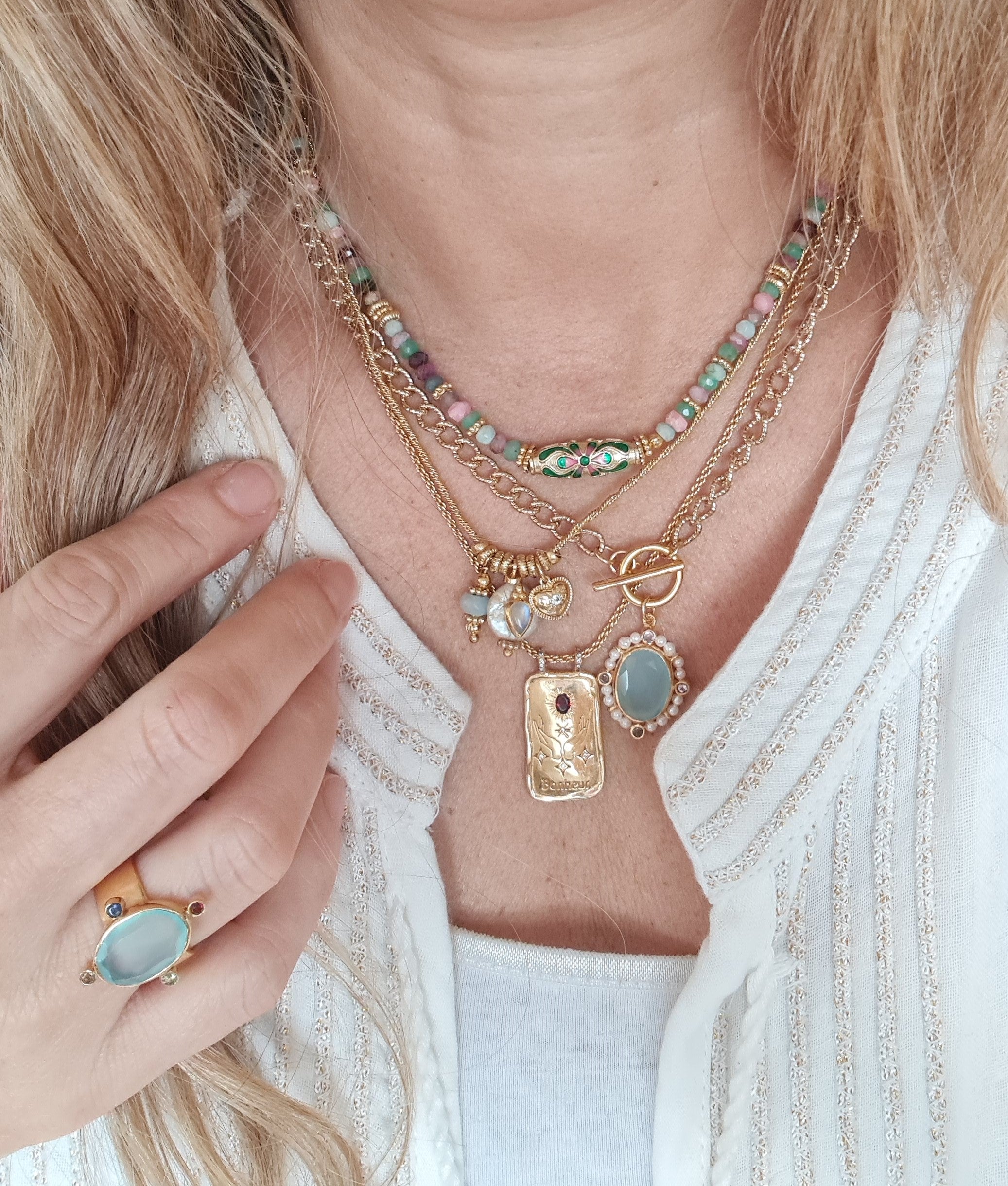 Leticia Ponti Amaia collier fleur émaillée vert rose