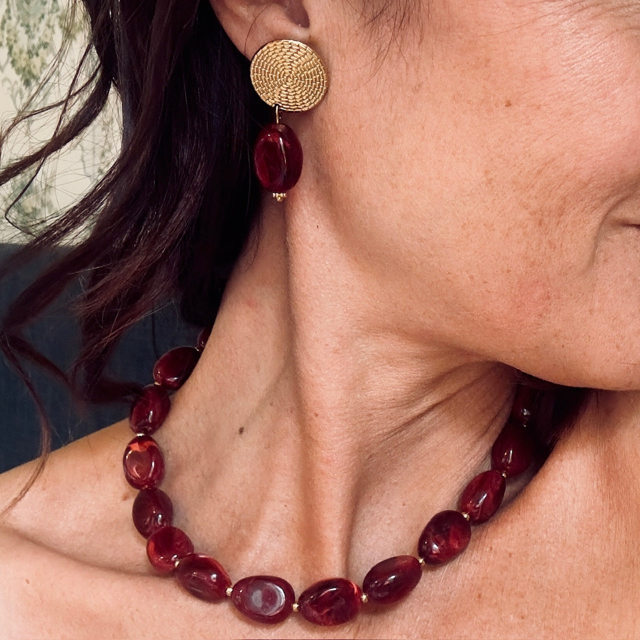 MAD SO CREATION Marbella collier marbré bordeaux 39 cm