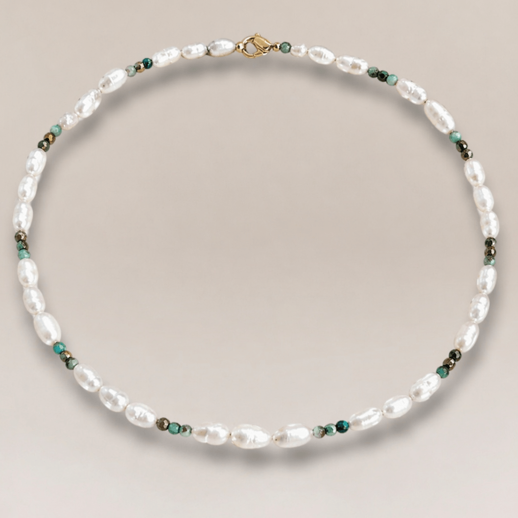 Ô PLUM Anna collier perles et turquoises plaqué or 42 cm