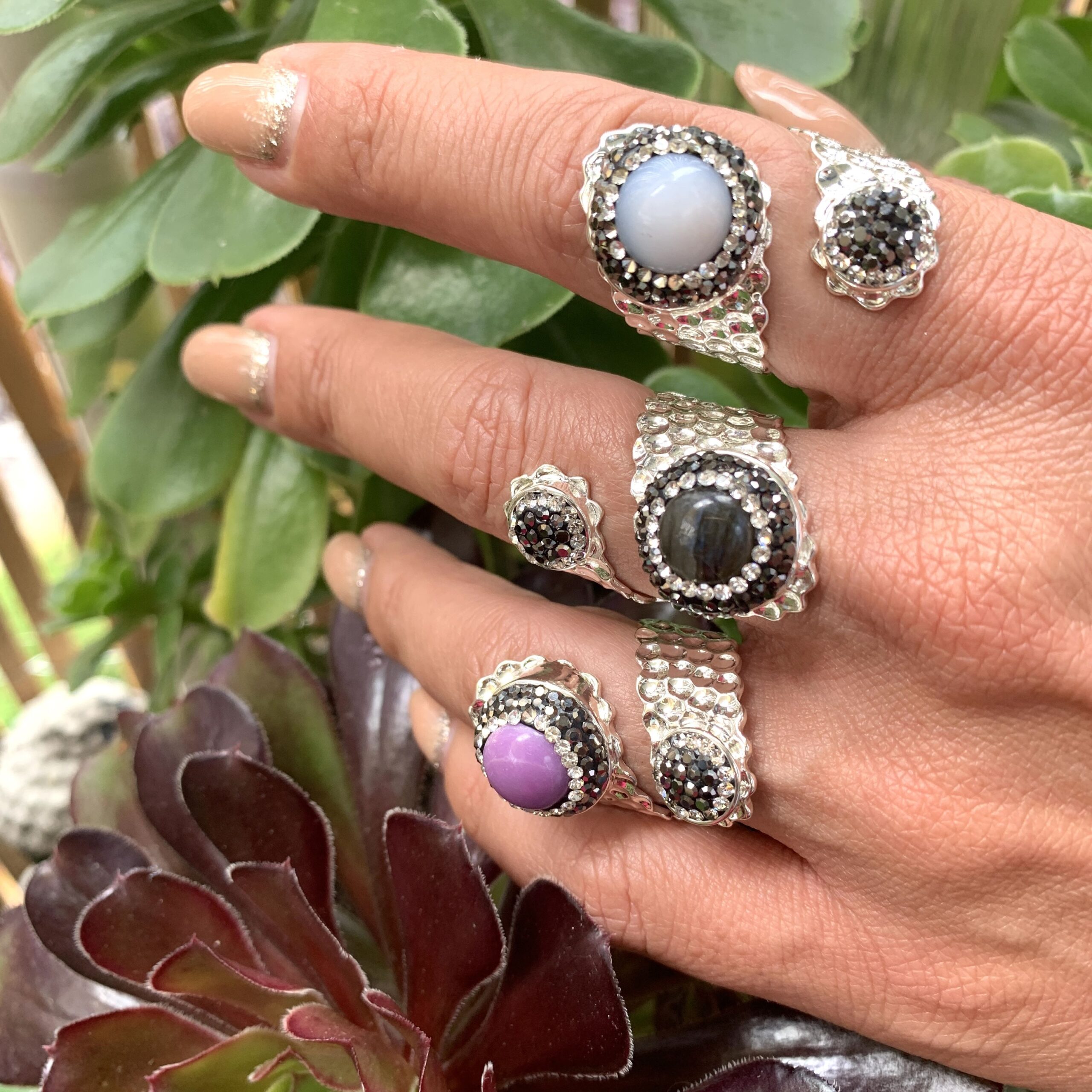 Hypnochic Melina bague ajustable argentée vert d'eau