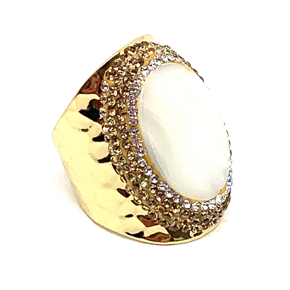 HYPNOCHIC Bague dorée strass nacre blanche ajustable