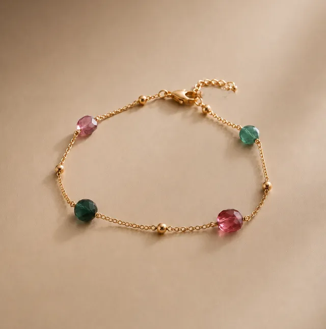 Ô PLUM HELOISE bracelet 4 tourmalines plaqué or 15-18 cm