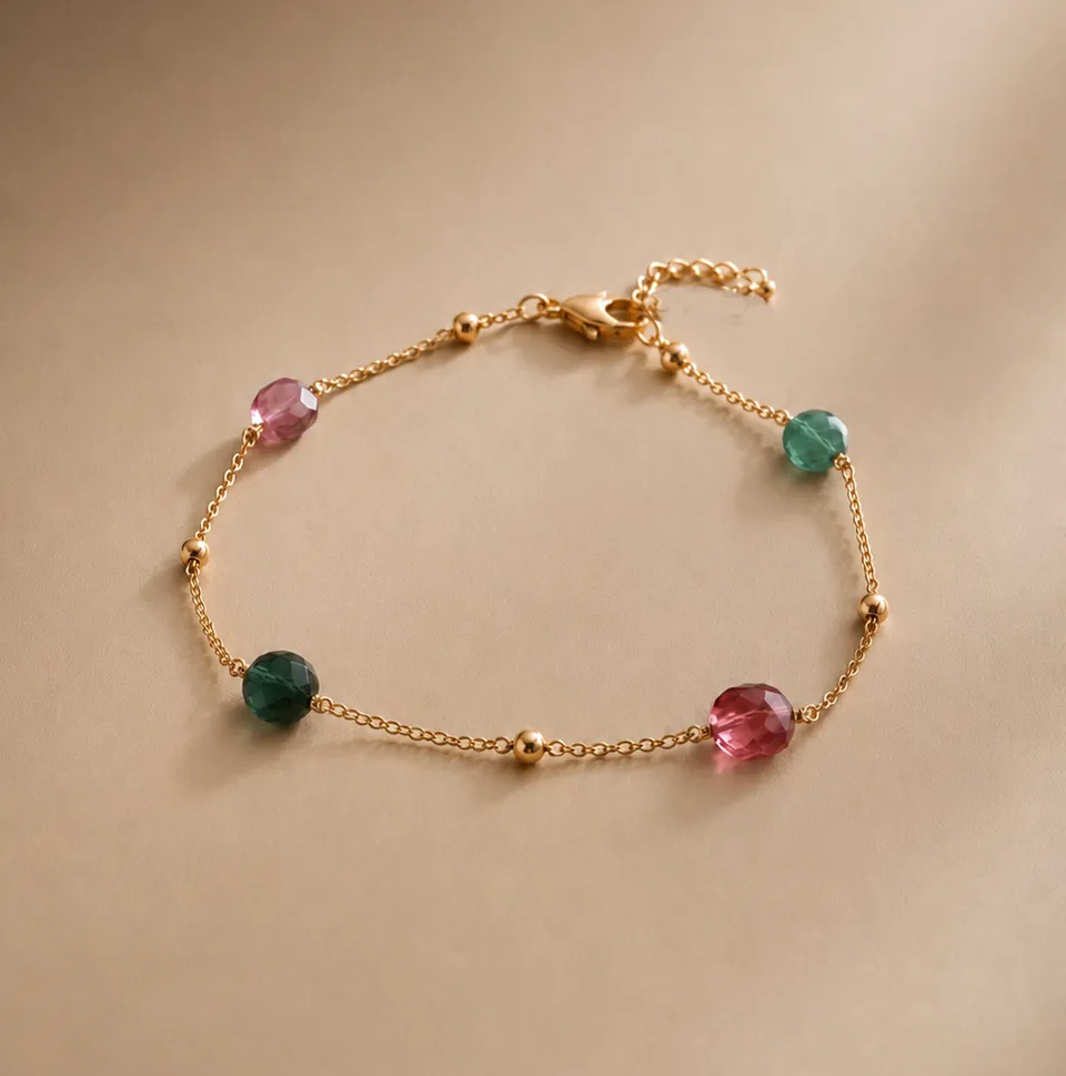 Ô PLUM HELOISE bracelet 4 tourmalines plaqué or 15-18 cm