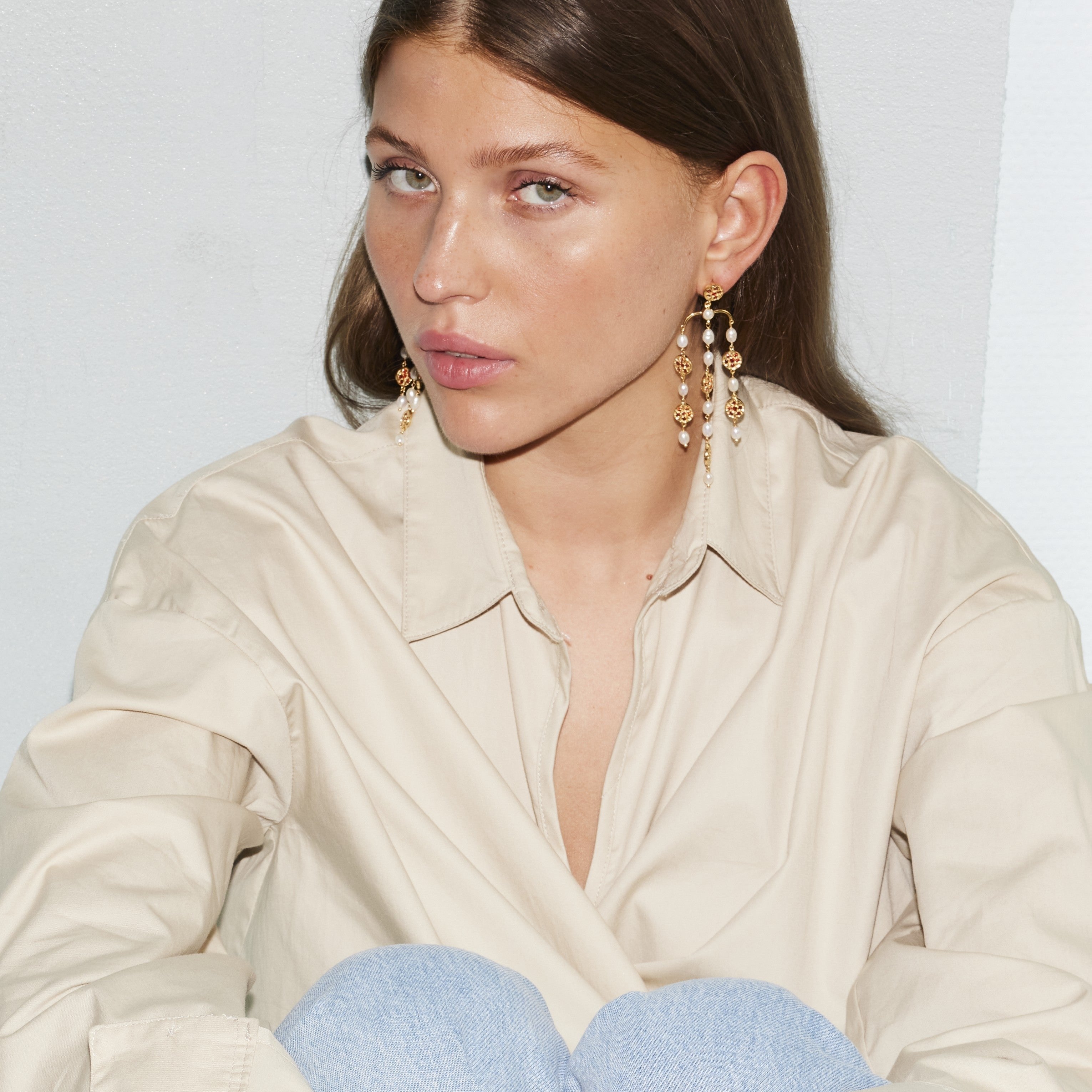 Leticia Ponti Gina XL boucles iolite perle plaqué or