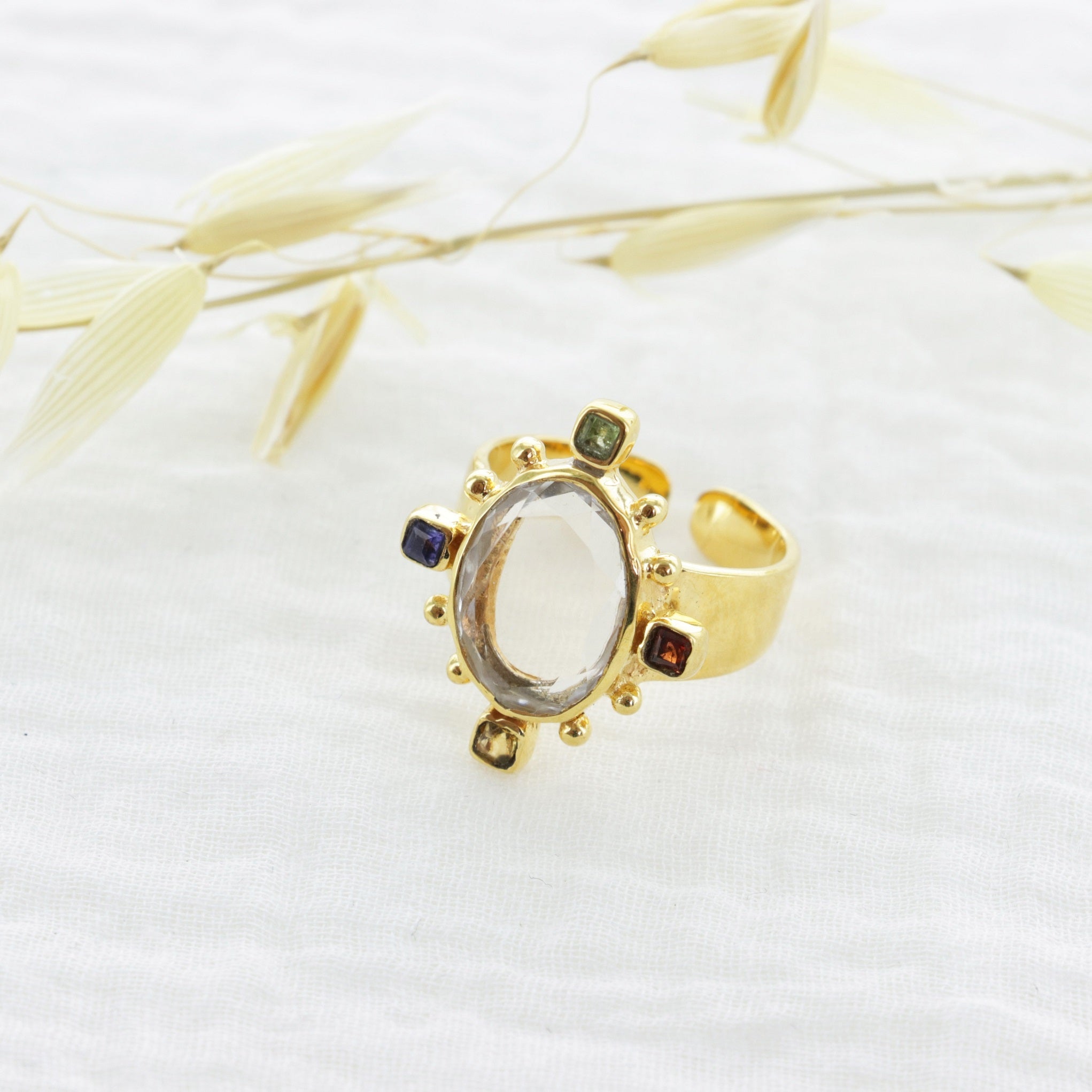 Leticia Ponti Margot bague cristal ajustable plaqué or