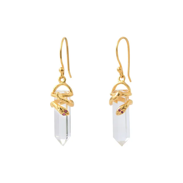 Leticia Ponti Snake boucles cristal rubis zircons plaqué or