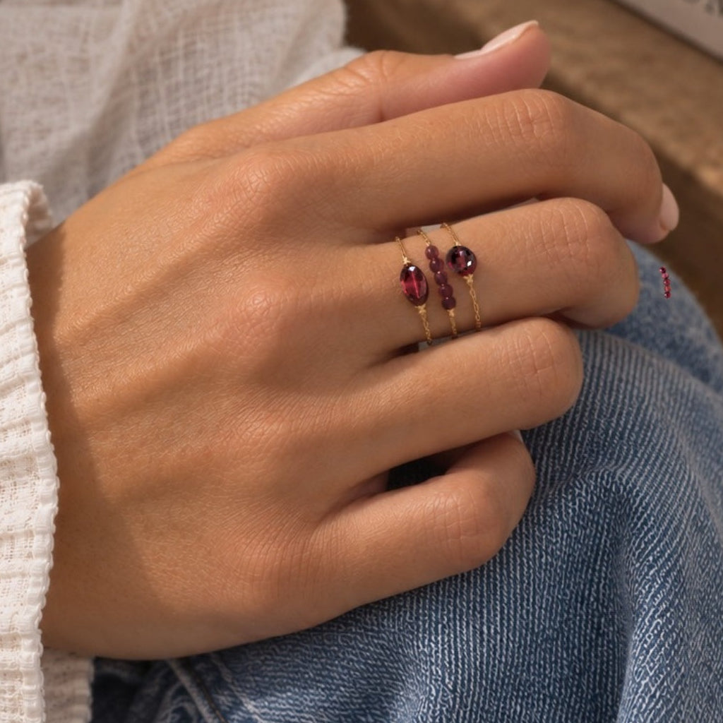 Ô PLUM Bagues Grenat Jenna bague plaqué or grenat 52