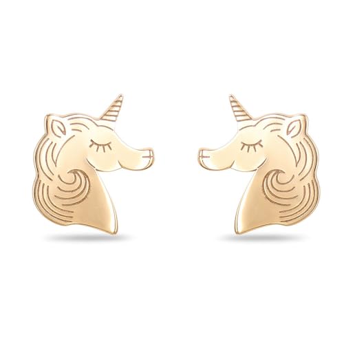 L'Atelier d'Azur Boucles Licornes Or Jaune Puces Enfant 0,7 cm