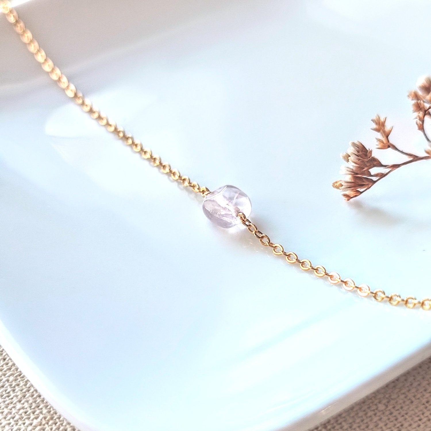 Ô PLUM Bracelet chaîne CHARLIE quartz rose plaqué or