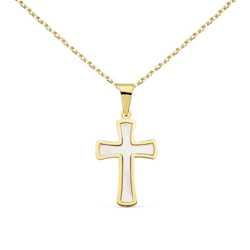 L'Atelier d'Azur Médaille Croix Or 18 Carats Collier Nacre 45cm