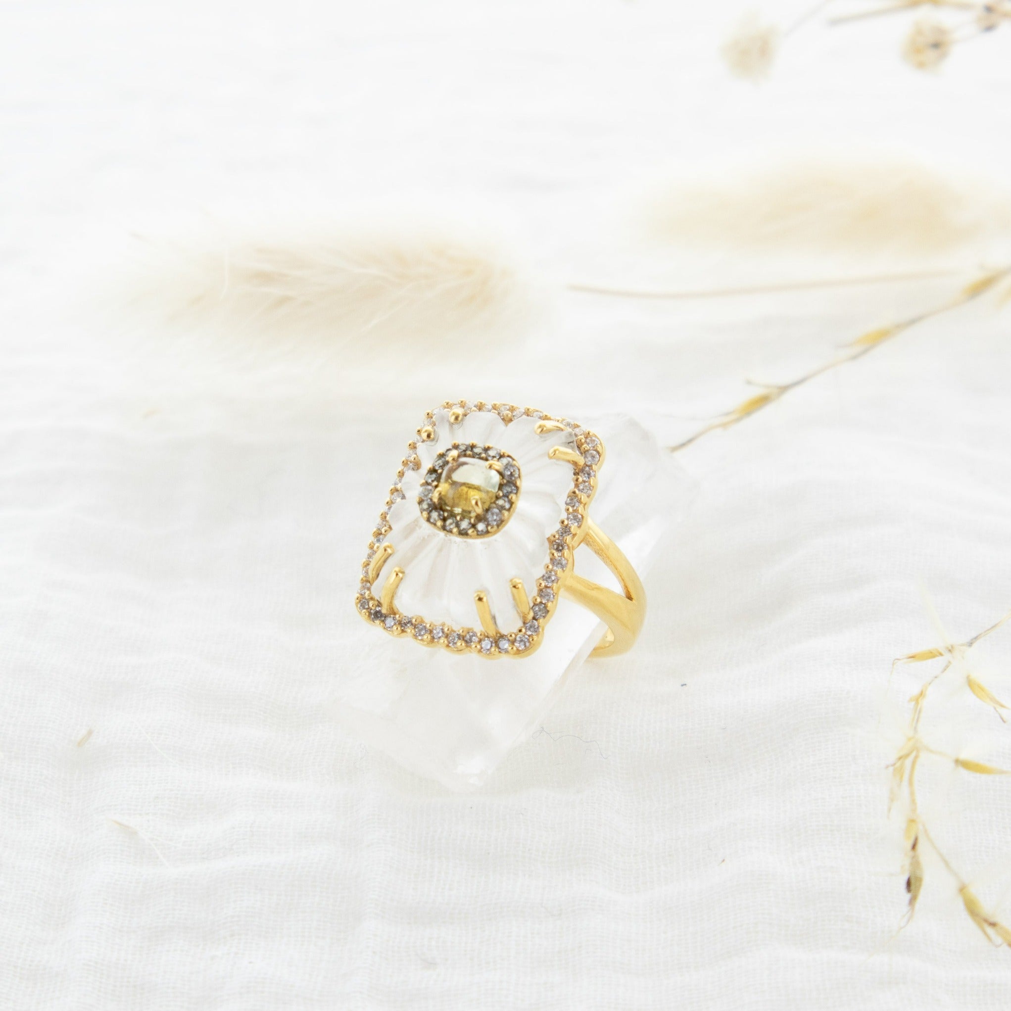 Leticia Ponti Julia bague cristal turquoise ajustable plaqué or