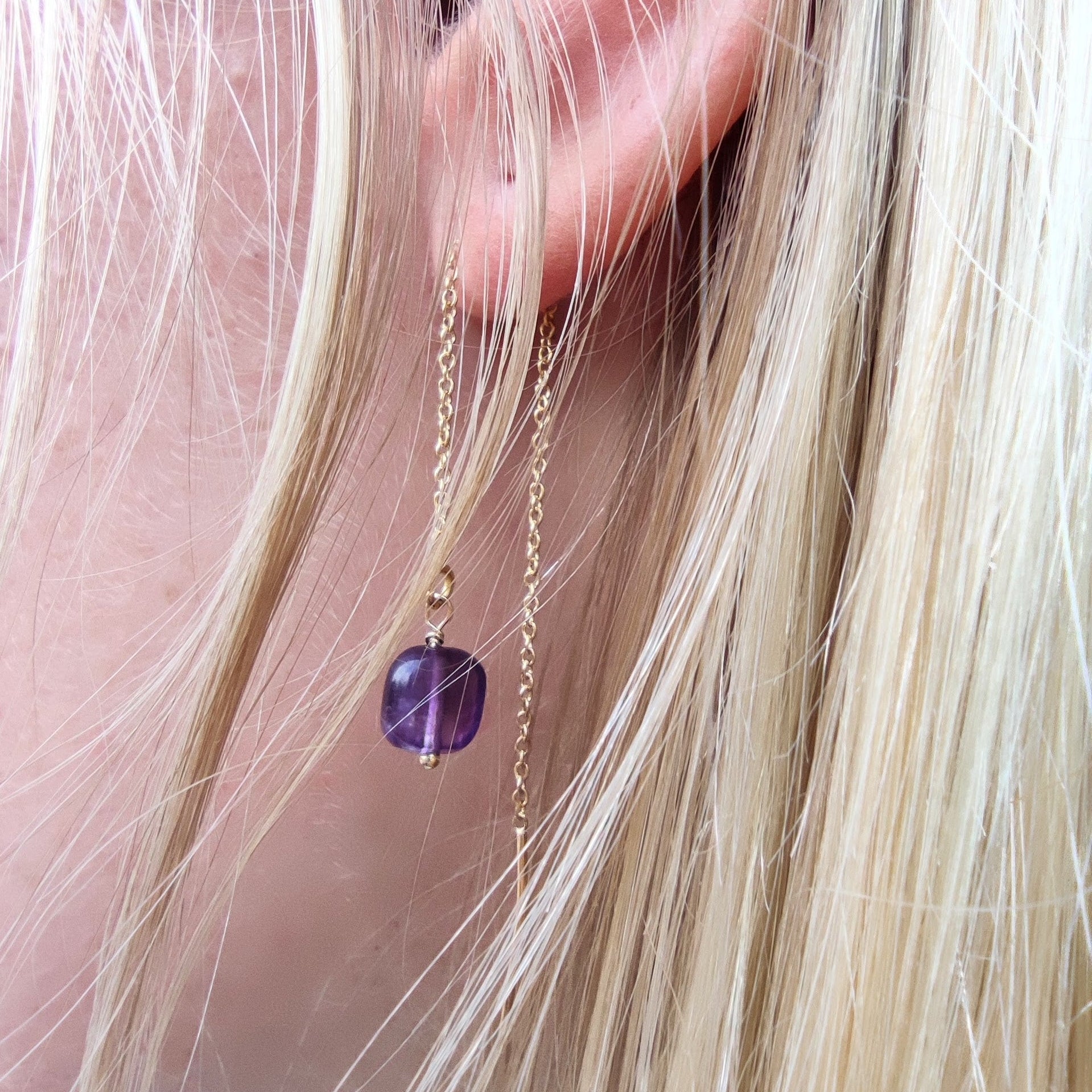 Ô PLUM Boucles Chaînes Améthyste boucles d'oreilles plaqué or
