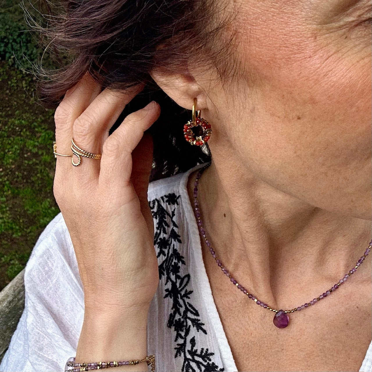 Mad So Creation Agate créoles à clip boucles d'oreilles agate rouge