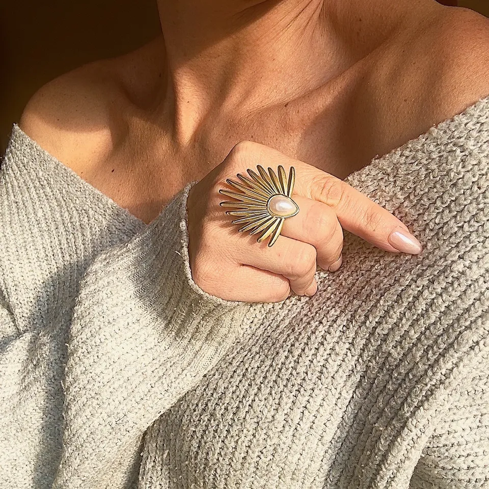 MAD SO CREATION Solaire bague doré cabochon ajustable