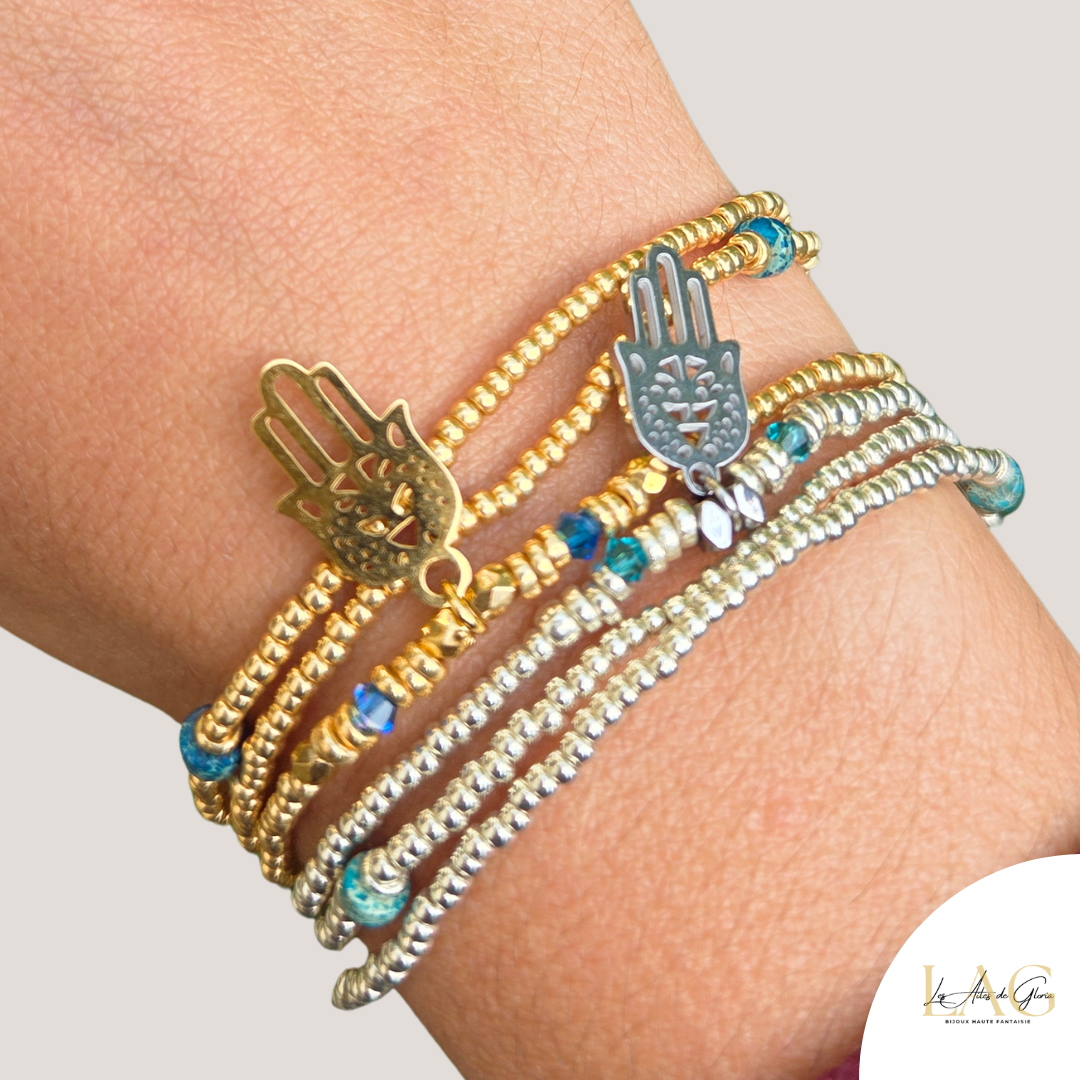 Les Ailes de Gloria Samira Silver bracelet multirangs argenté