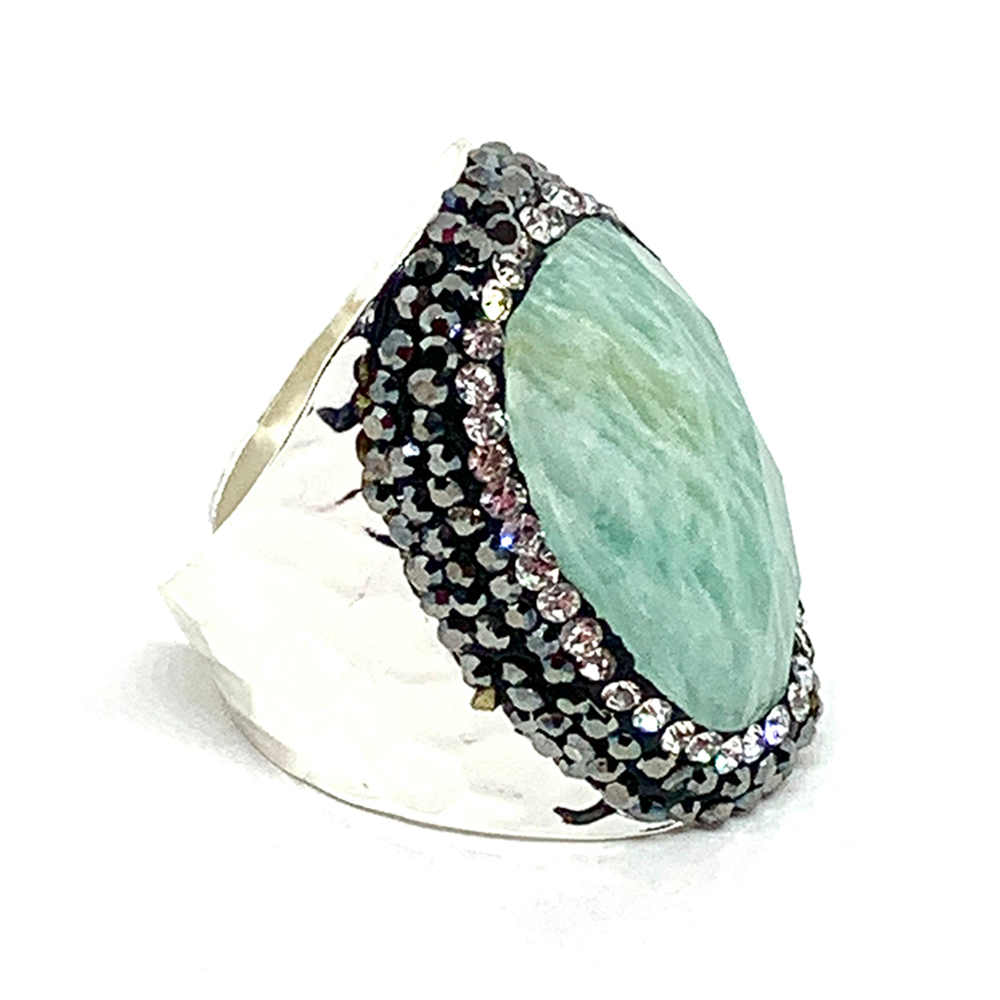 Hypnochic Amazonite bague argentée strass ajustable