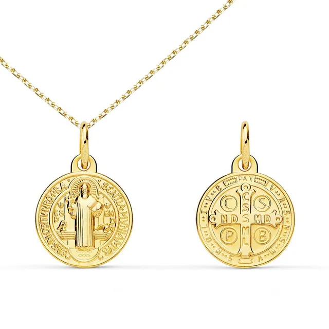 L'Atelier d'Azur Médaille Scapulaire Saint Benoit collier or jaune