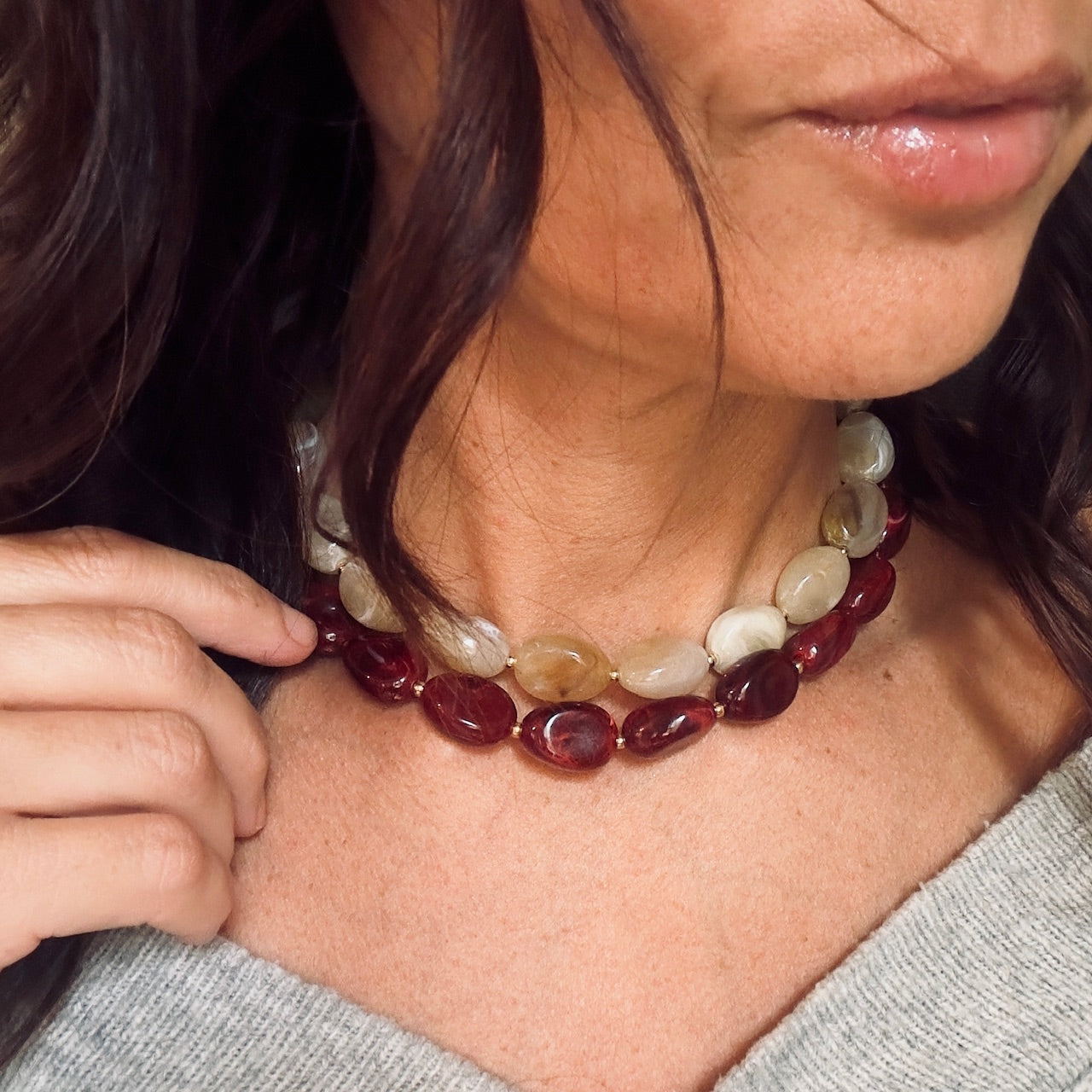 MAD SO CREATION Marbella collier perles bordeau 39 cm