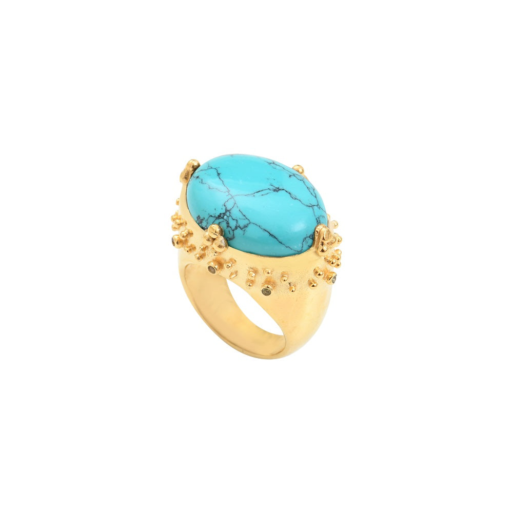 Leticia Ponti Alba XL bague turquoise taille 52 plaqué or