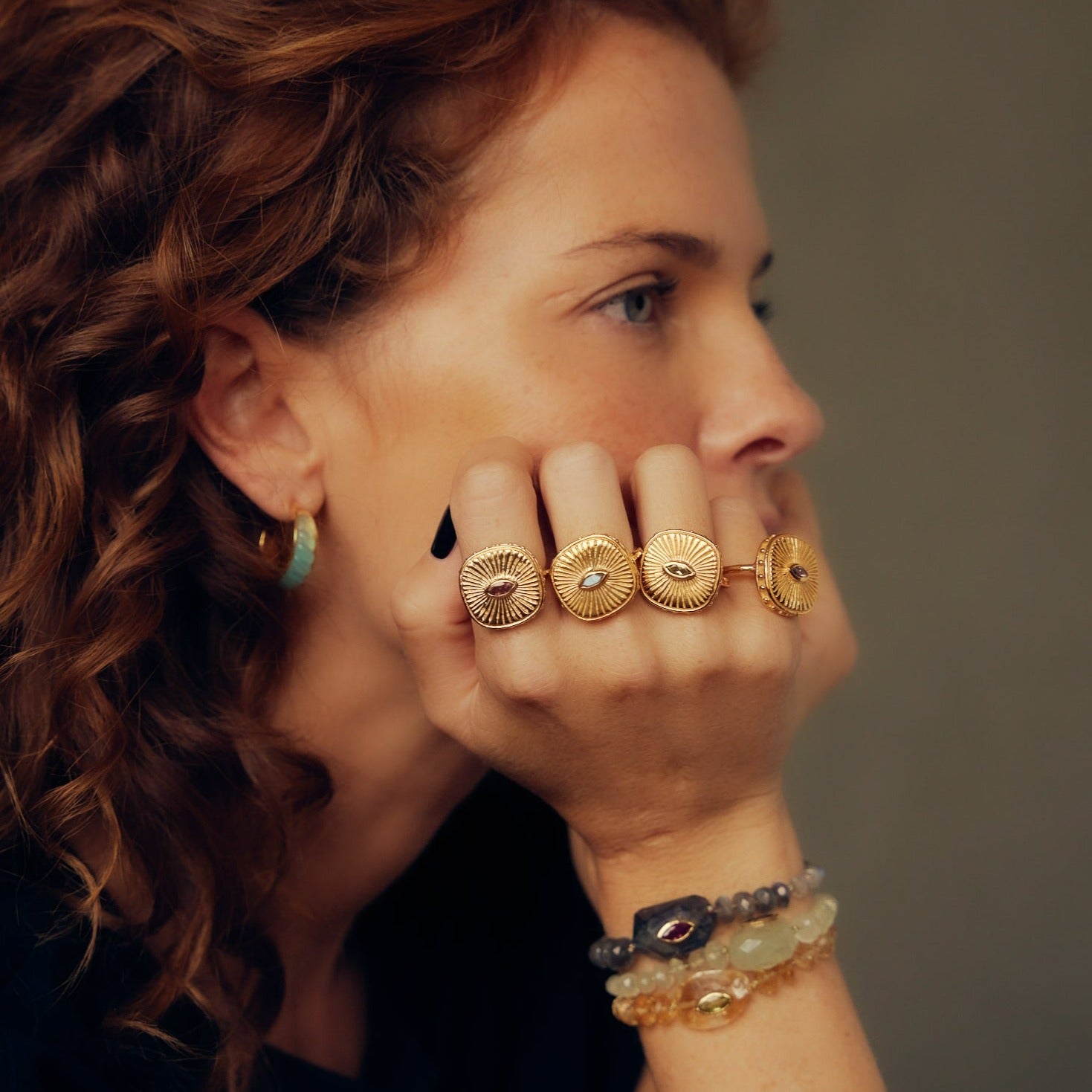Leticia Ponti Œil bague améthyste ajustable plaqué or