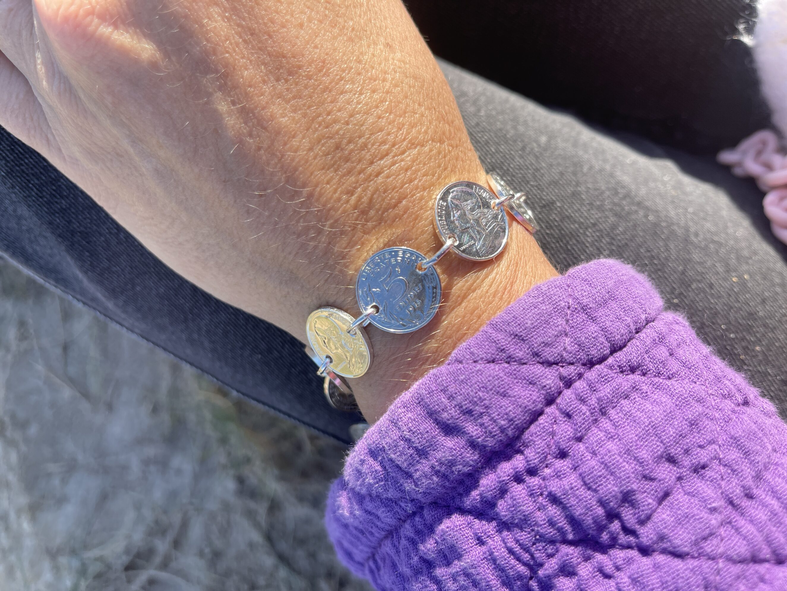 Le P’tit Franc Révolution bracelet 5 centimes plaqué or 18 cm