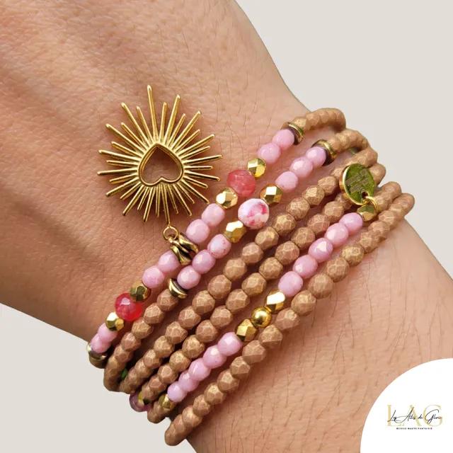 Les Ailes de Gloria Isola Rosa bracelet multirangs rose